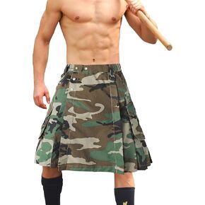Kilt for Men Camo Utility Kilt Waterproof Tactical Kilt Irish Scottish Kilts for Men with 4 Pockets