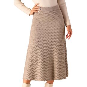 Women's Ribbed Knit A-Line Skirts Elastic High Waist Stretchy Sweater Midi Skirt