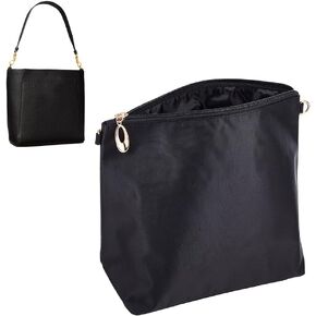 WADORN Purse Organizer Insert, Nylon Tote Bag Organizer Zipper Handbag Organizer Insert Inside Liner Shaper Women Bag in Bag with Pockets Bucket Bag Inner Pocket Divider, 5.4x7.4 Inch, Apricot