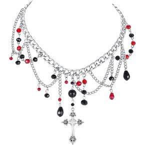 Gothic Cross Necklace, Vintage Cross Pendant Necklace for Women, Victorian Punk Goth Y2k Vampire Accessories