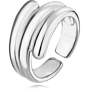 Gold Adjustable Hammered Ring for Women 18K Gold Plated Chunky Textured Crossover Ring Vintage Open Wrap Around Ring Trendy Punk Statement Jewelry