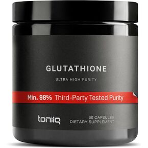 Toniiq Ultra High Strength Glutathione Capsules - 1000mg Concentrated Formula - 98%+ Highly Purified and Bioavailable - Non-GMO Fermentation - 60 Capsules Reduced Glutathione Supplement
