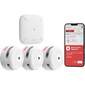 X-Sense Smart Smoke Detector with SBS50 Base Station, Wi-Fi Smoke Alarm Compatible with X-Sense Home Security App, Wireless Interconnected Mini Fire Alarm, Model FS31