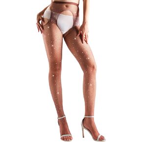 Women's Fishnet Stockings Sparkly Rhinestone Fishnets Crotchless High Waist Tights Club Outfits Halloween Costumes