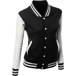 Women's Stylish Color Contrast Long Sleeves Varsity Jacket
