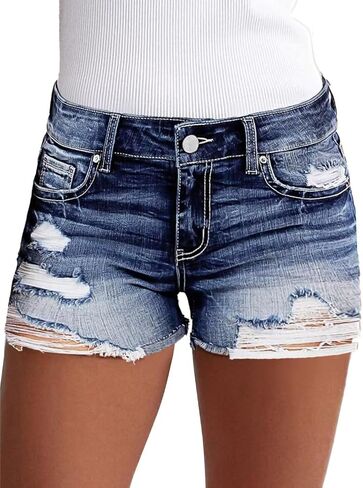 Flamingals Women's Ripped Jean Shorts Distressed Raw Hem Mid Rise Skinny Denim Shorts in Saudi Arabia