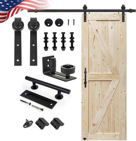 S&Z TOPHAND® 28in x 84in Unfinished British Brace Knotty Barn Door with 5FT Sliding Door Hardware Kit/Solid Wood/Sliding Door/Double Surfaces/A Simple Assembly is Required in Saudi Arabia