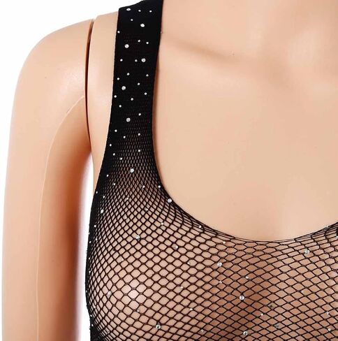 Rhinestone Fishnet Bodysuit Mesh Bodystocking Nightclub Lingerie Stockings for Women and Girls in Saudi Arabia