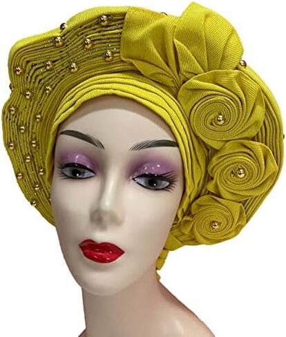 Nigerian Gele Headtie African Head Wraps Aso Oke Gele Already Made Auto Gele African Turban Cap in Saudi Arabia