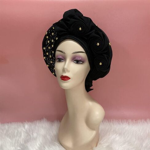 Nigerian Gele Headtie African Head Wraps Aso Oke Gele Already Made Auto Gele African Turban Cap in Saudi Arabia
