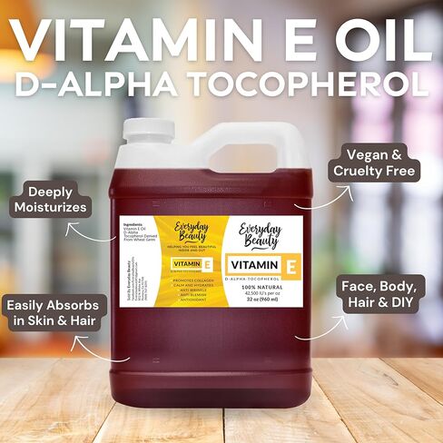 Pure Vitamin E Oil- D-Alpha Tocopherol 100% Pure & All Natural 1 Fl Oz Glass Bottle & Dropper 42,500 IUs - Not a Blend, Thick, Amber Color, Nutty Aroma From Wheat Germ - Face Body Hair in Kuwait