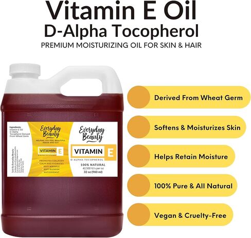 Pure Vitamin E Oil- D-Alpha Tocopherol 100% Pure & All Natural 1 Fl Oz Glass Bottle & Dropper 42,500 IUs - Not a Blend, Thick, Amber Color, Nutty Aroma From Wheat Germ - Face Body Hair in Kuwait