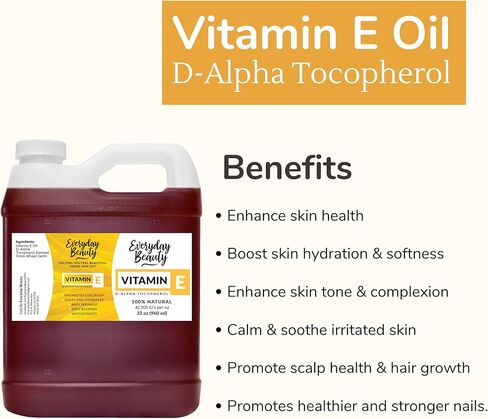 Pure Vitamin E Oil- D-Alpha Tocopherol 100% Pure & All Natural 1 Fl Oz Glass Bottle & Dropper 42,500 IUs - Not a Blend, Thick, Amber Color, Nutty Aroma From Wheat Germ - Face Body Hair in Kuwait