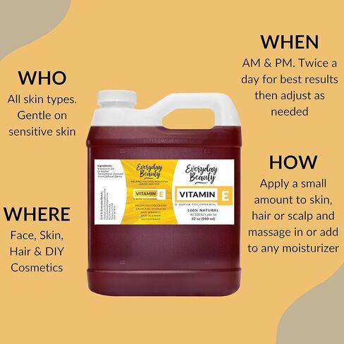 Pure Vitamin E Oil- D-Alpha Tocopherol 100% Pure & All Natural 1 Fl Oz Glass Bottle & Dropper 42,500 IUs - Not a Blend, Thick, Amber Color, Nutty Aroma From Wheat Germ - Face Body Hair in Kuwait