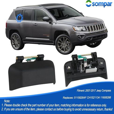 Exterior Door Handle Rear Driver Left Side Compatible with Compass 2007-2017 Replaces 5115827AF in Kuwait