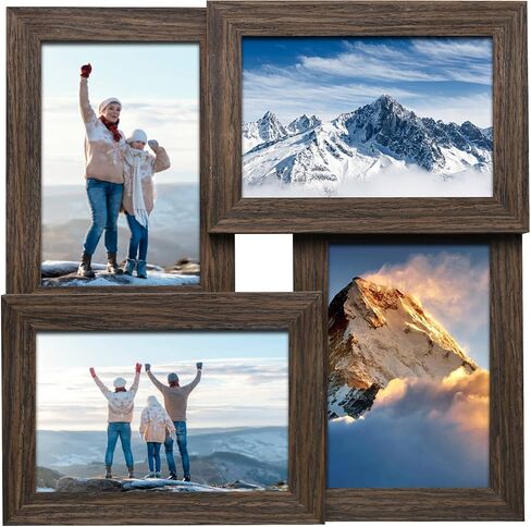 إطارات صور مجمعة مقاس 4x6 من Egofine، مصنوعة من الخشب الصلب، إطار صورة عائلي يعرض أربع صور مقاس 4x6، مغطاة بزجاج شبكي للتعليق على الحائط وسطح الطاولة، أسود in Kuwait