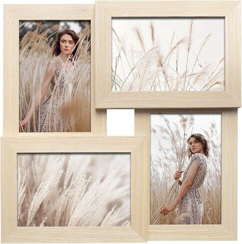 إطارات صور مجمعة مقاس 4x6 من Egofine، مصنوعة من الخشب الصلب، إطار صورة عائلي يعرض أربع صور مقاس 4x6، مغطاة بزجاج شبكي للتعليق على الحائط وسطح الطاولة، أسود in Kuwait