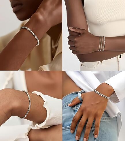 Gold Beaded Bracelets for Women, 14k Gold Plated Beaded Bracelet Hypoallergenic Stackable Bracelet Dainty Gold Stretch Bracelets for Women Trendy Gold Jewelry in Saudi Arabia