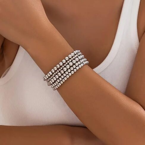Gold Beaded Bracelets for Women, 14k Gold Plated Beaded Bracelet Hypoallergenic Stackable Bracelet Dainty Gold Stretch Bracelets for Women Trendy Gold Jewelry in Saudi Arabia