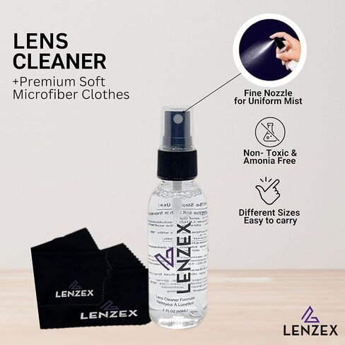 مجموعة رذاذ منظف عدسات النظارات من LENZEX | 5 قطع | (3 زجاجات) مع (2) قطعة قماش من الألياف الدقيقة | مضاد للوهج، خالي من الخطوط، غير سام | آمن لجميع العدسات والشاشات in Kuwait