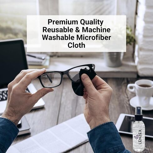 مجموعة رذاذ منظف عدسات النظارات من LENZEX | 5 قطع | (3 زجاجات) مع (2) قطعة قماش من الألياف الدقيقة | مضاد للوهج، خالي من الخطوط، غير سام | آمن لجميع العدسات والشاشات in Kuwait