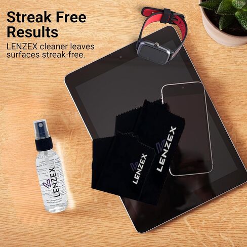 مجموعة رذاذ منظف عدسات النظارات من LENZEX | 5 قطع | (3 زجاجات) مع (2) قطعة قماش من الألياف الدقيقة | مضاد للوهج، خالي من الخطوط، غير سام | آمن لجميع العدسات والشاشات in Kuwait