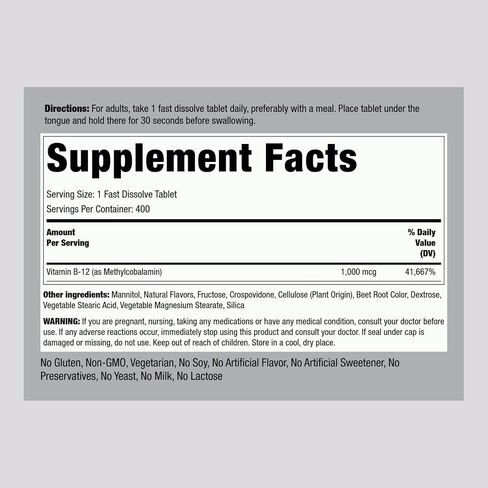 Piping Rock Vitamin B12 Sublingual | 1000 mcg | 400 Fast Dissolve Tablets | Methylcobalamin Supplement | Vegetarian, Non-GMO, Gluten Free in Saudi Arabia