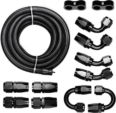 6AN Fuel Line Kit 20Ft CPE Nylon Braided Fuel Line Hose AN Fittings for Range of Fuel Systems-Black in Saudi Arabia