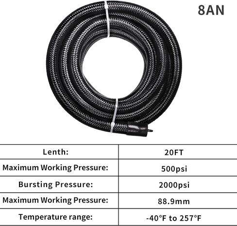 6AN Fuel Line Kit 20Ft CPE Nylon Braided Fuel Line Hose AN Fittings for Range of Fuel Systems-Black in Saudi Arabia