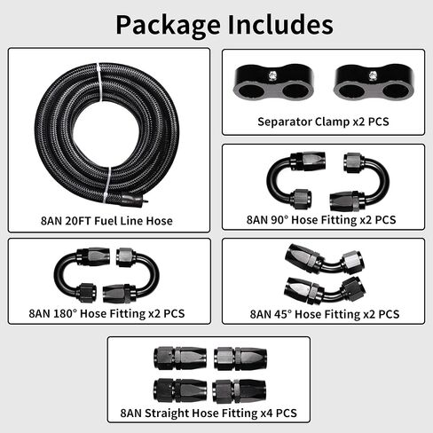 6AN Fuel Line Kit 20Ft CPE Nylon Braided Fuel Line Hose AN Fittings for Range of Fuel Systems-Black in Saudi Arabia