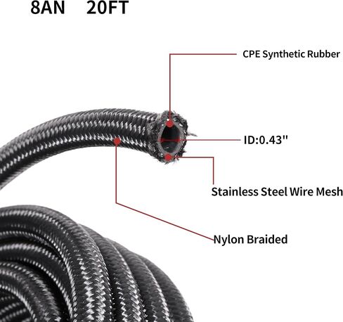 6AN Fuel Line Kit 20Ft CPE Nylon Braided Fuel Line Hose AN Fittings for Range of Fuel Systems-Black in Saudi Arabia