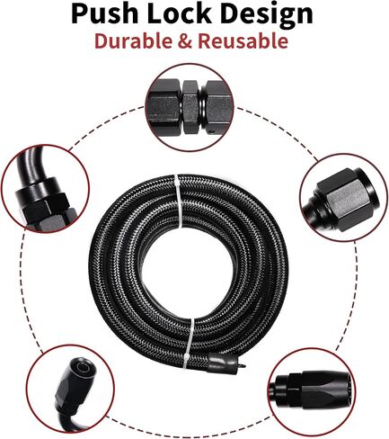 6AN Fuel Line Kit 20Ft CPE Nylon Braided Fuel Line Hose AN Fittings for Range of Fuel Systems-Black in Saudi Arabia