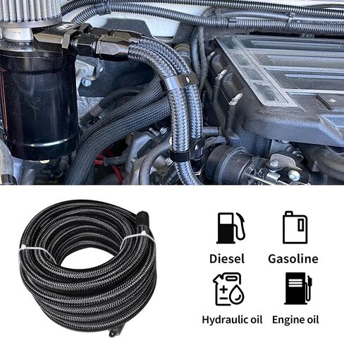 6AN Fuel Line Kit 20Ft CPE Nylon Braided Fuel Line Hose AN Fittings for Range of Fuel Systems-Black in Saudi Arabia