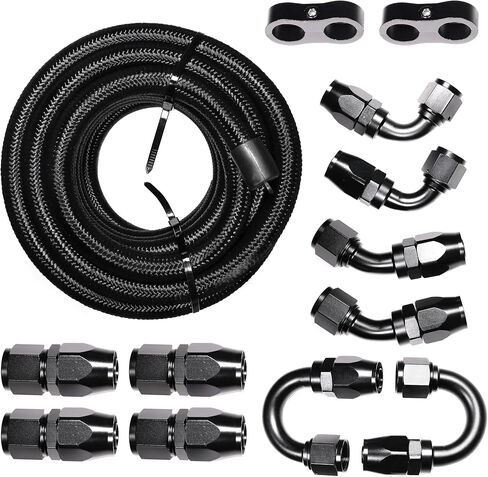 6AN Fuel Line Kit 20Ft CPE Nylon Braided Fuel Line Hose AN Fittings for Range of Fuel Systems-Black in Saudi Arabia