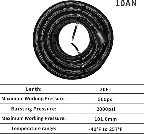 6AN Fuel Line Kit 20Ft CPE Nylon Braided Fuel Line Hose AN Fittings for Range of Fuel Systems-Black in Saudi Arabia