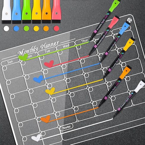 Acrylic Magnetic Dry Erase Board for Fridge, Magnetic Calendar Whiteboard for Refrigerator with 3 Markers, Menu Board Weekly Monthly, Meal Planner, Clear Planning Notepad in Saudi Arabia