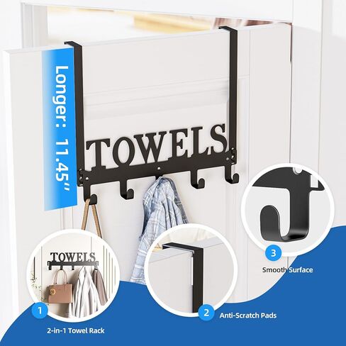 الكنغر المتسلق فوق خطافات الباب، رفوف المناشف للباب، خطافات شماعات فوق الباب مع 5 خطافات، حامل شماعة مناشف معدنية للباب وغرفة النوم والمطبخ وحمام السباحة والشاطئ، أسود in Kuwait