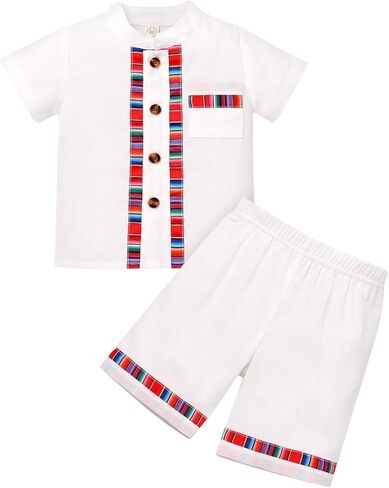 ABAFIP Baby Boys Mexican Outfit Toddler Short Sleeve Shirts Shorts Traditional Fiesta Clothes set in Saudi Arabia