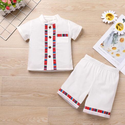 ABAFIP Baby Boys Mexican Outfit Toddler Short Sleeve Shirts Shorts Traditional Fiesta Clothes set in Saudi Arabia