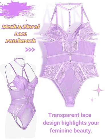 Snap Crotch Choker Lingerie, Floral Lace One Piece Sleeveless Bodysuit in Saudi Arabia
