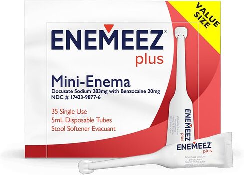 Enemeez Plus Mini Enema, 283mg Docusate Sodium and 20 mg Benzocaine Mini Enema, Constipation Relief, 30 Count in Kuwait