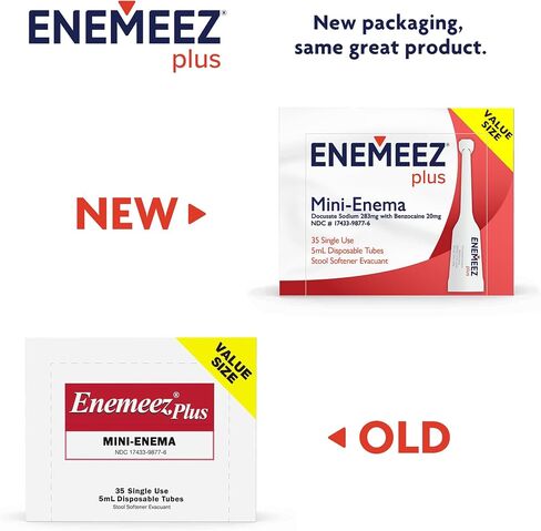 Enemeez Plus Mini Enema, 283mg Docusate Sodium and 20 mg Benzocaine Mini Enema, Constipation Relief, 30 Count in Kuwait
