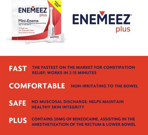 Enemeez Plus Mini Enema, 283mg Docusate Sodium and 20 mg Benzocaine Mini Enema, Constipation Relief, 30 Count in Kuwait