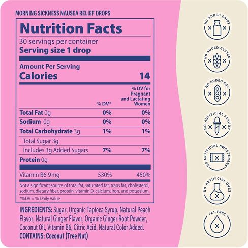 Pregnancy Nausea Relief Drops, Soothe First Trimester Morning Sickness, Peach & Ginger Flavor, 30 Count in Saudi Arabia