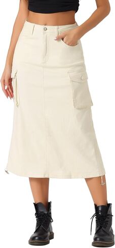 Allegra K Cargo Skirt for Women's High Waisted Pencil Skirt Flap Pocket A-Line Jean Midi Skirt in Saudi Arabia