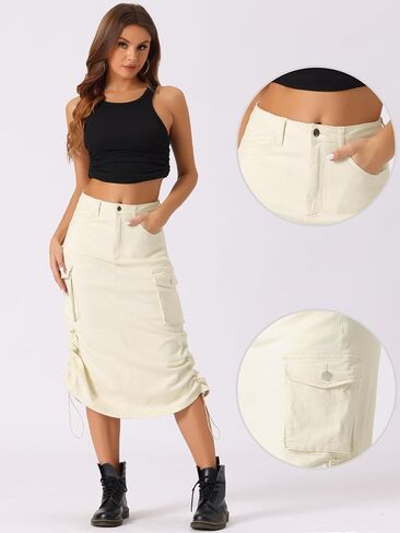 Allegra K Cargo Skirt for Women's High Waisted Pencil Skirt Flap Pocket A-Line Jean Midi Skirt in Saudi Arabia