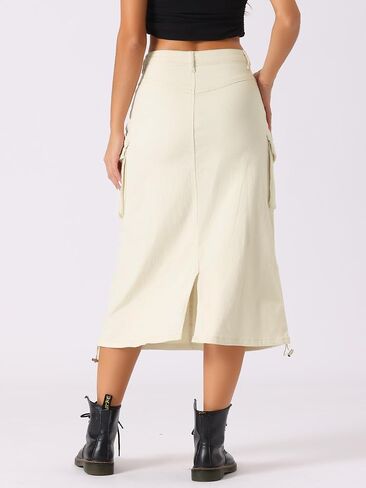 Allegra K Cargo Skirt for Women's High Waisted Pencil Skirt Flap Pocket A-Line Jean Midi Skirt in Saudi Arabia