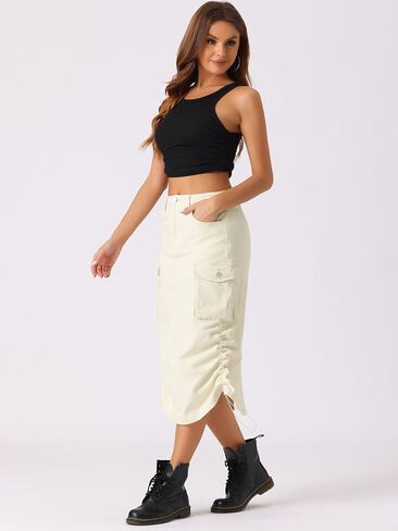 Allegra K Cargo Skirt for Women's High Waisted Pencil Skirt Flap Pocket A-Line Jean Midi Skirt in Saudi Arabia