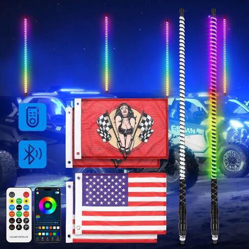 مصابيح سوط LED COB بطول 1 قدم من DREAMIZER مع قاعدة زنبركية، ضوء سوط مع تطبيق وجهاز تحكم عن بعد، سياط مضاء لمطاردة RGB حلزوني مع مفتاح هزاز، ضوء سوط موسيقي لـ UTV ATV SXS RZR والمزيد in Kuwait