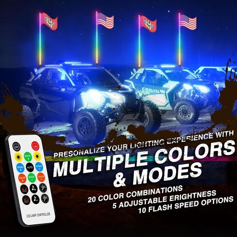 مصابيح سوط LED COB بطول 1 قدم من DREAMIZER مع قاعدة زنبركية، ضوء سوط مع تطبيق وجهاز تحكم عن بعد، سياط مضاء لمطاردة RGB حلزوني مع مفتاح هزاز، ضوء سوط موسيقي لـ UTV ATV SXS RZR والمزيد in Kuwait